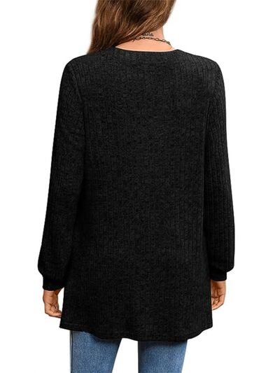 Slit Notched Pocketed Long Sleeve T-Shirt - Estora_Online