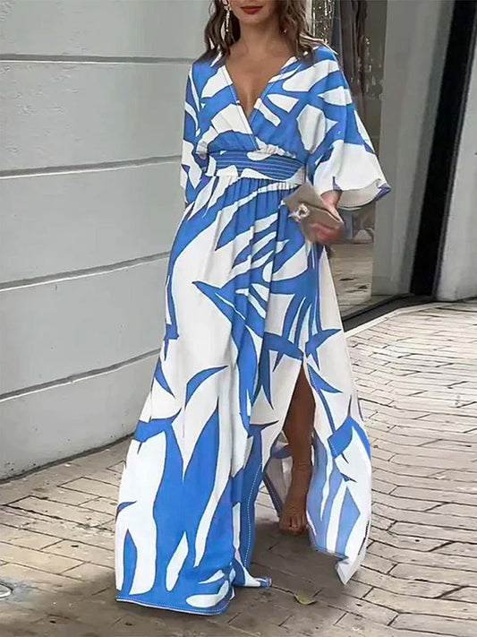 Slit Printed Surplice Maxi Dress - Estora_Online