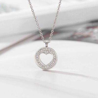 Stainless Steel Inlaid Rhinestone Pendant Necklace - Estora_Online