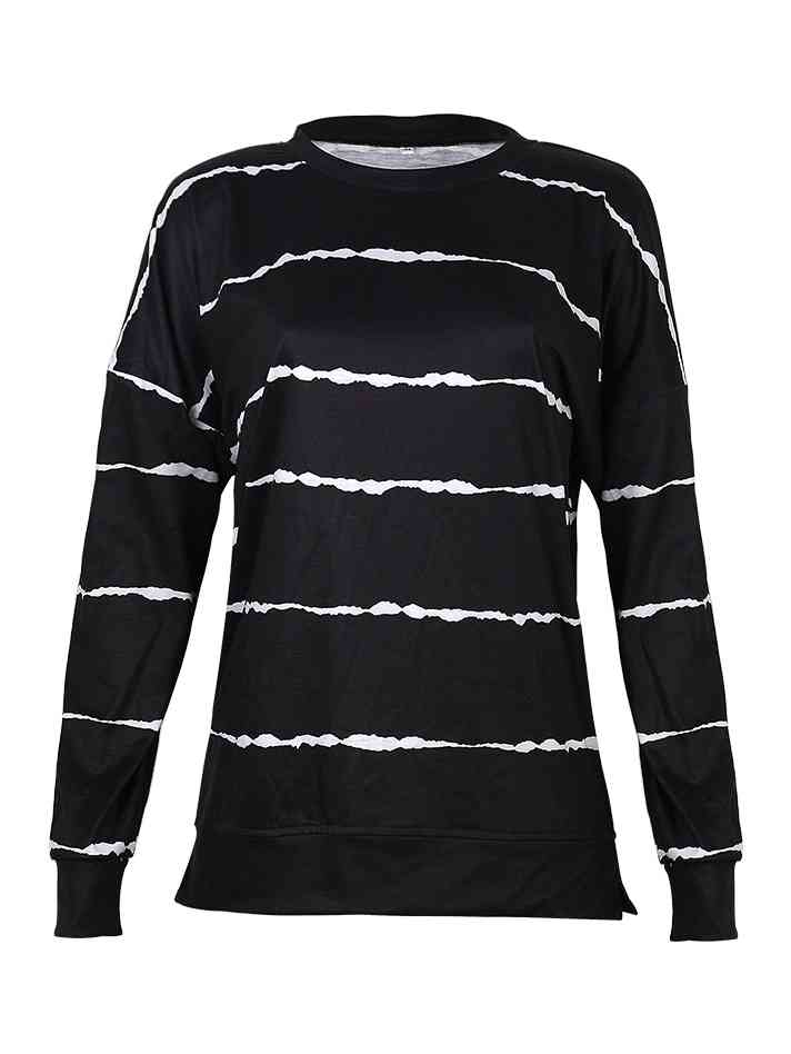 Striped Round Neck Sweatshirt - Estora_Online