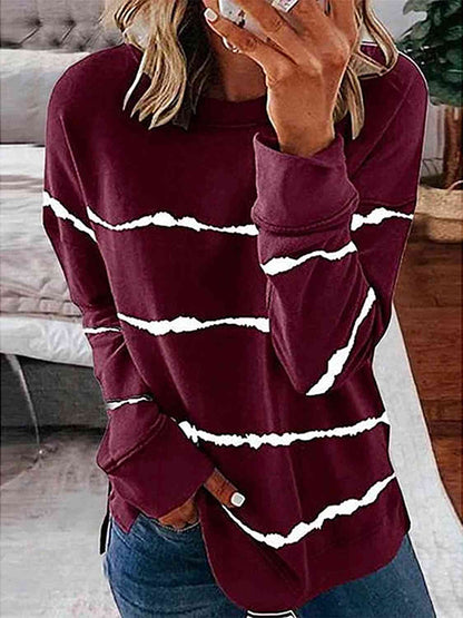 Striped Round Neck Sweatshirt - Estora_Online