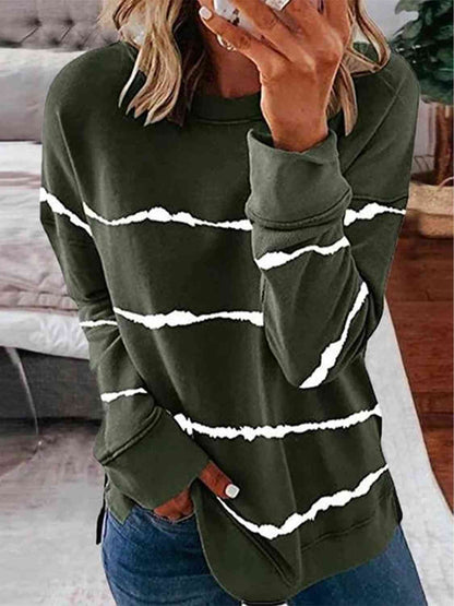 Striped Round Neck Sweatshirt - Estora_Online