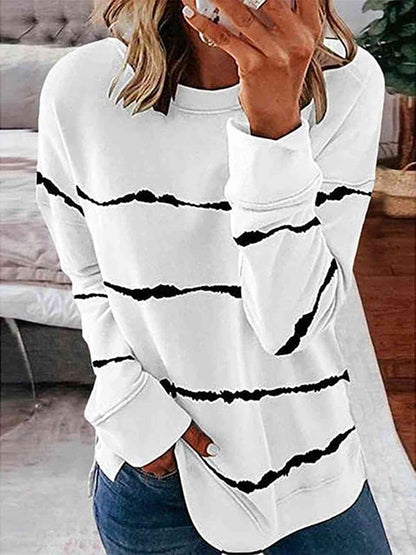 Striped Round Neck Sweatshirt - Estora_Online