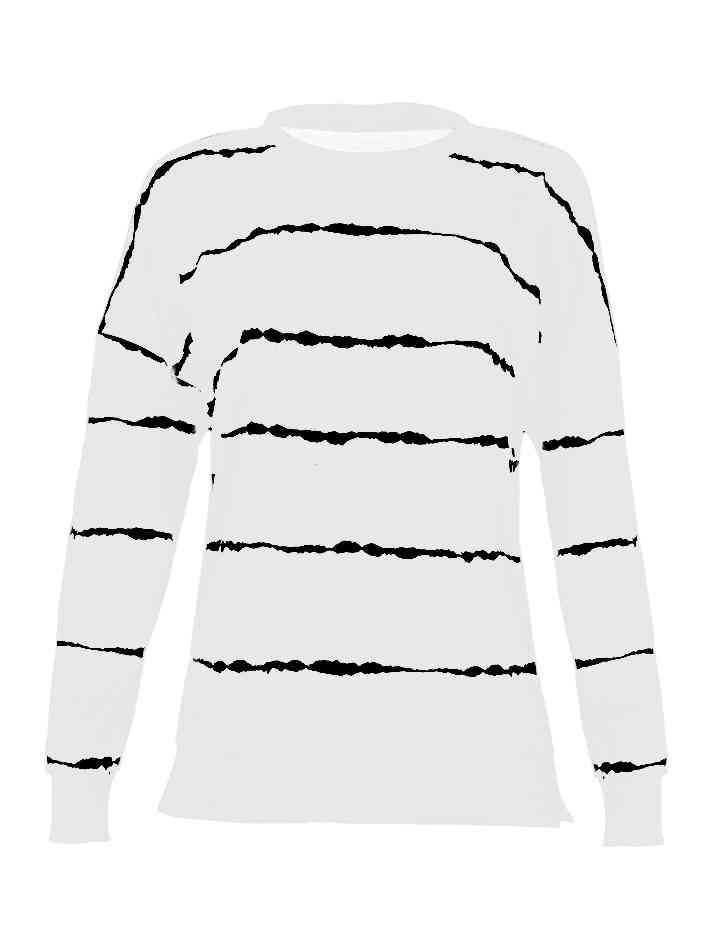 Striped Round Neck Sweatshirt - Estora_Online