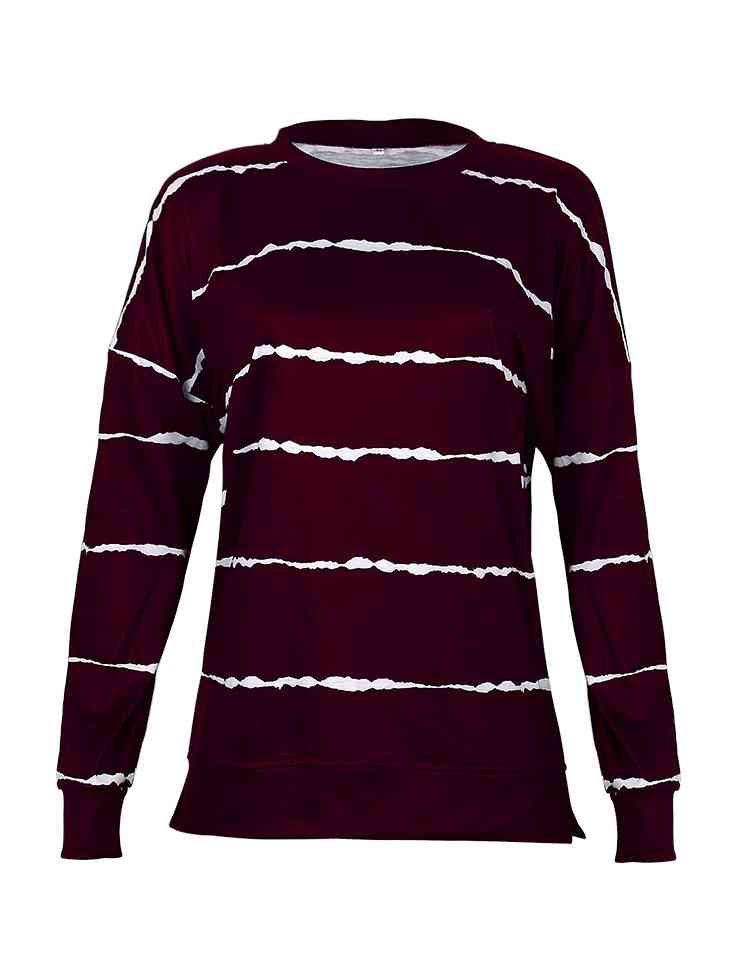 Striped Round Neck Sweatshirt - Estora_Online