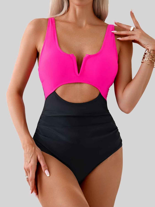 Tied Cutout Contrast One-Piece Swimwear - Estora_Online